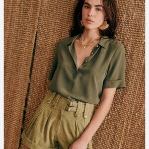 Sezane Green Polo Collar Button Down Shirt